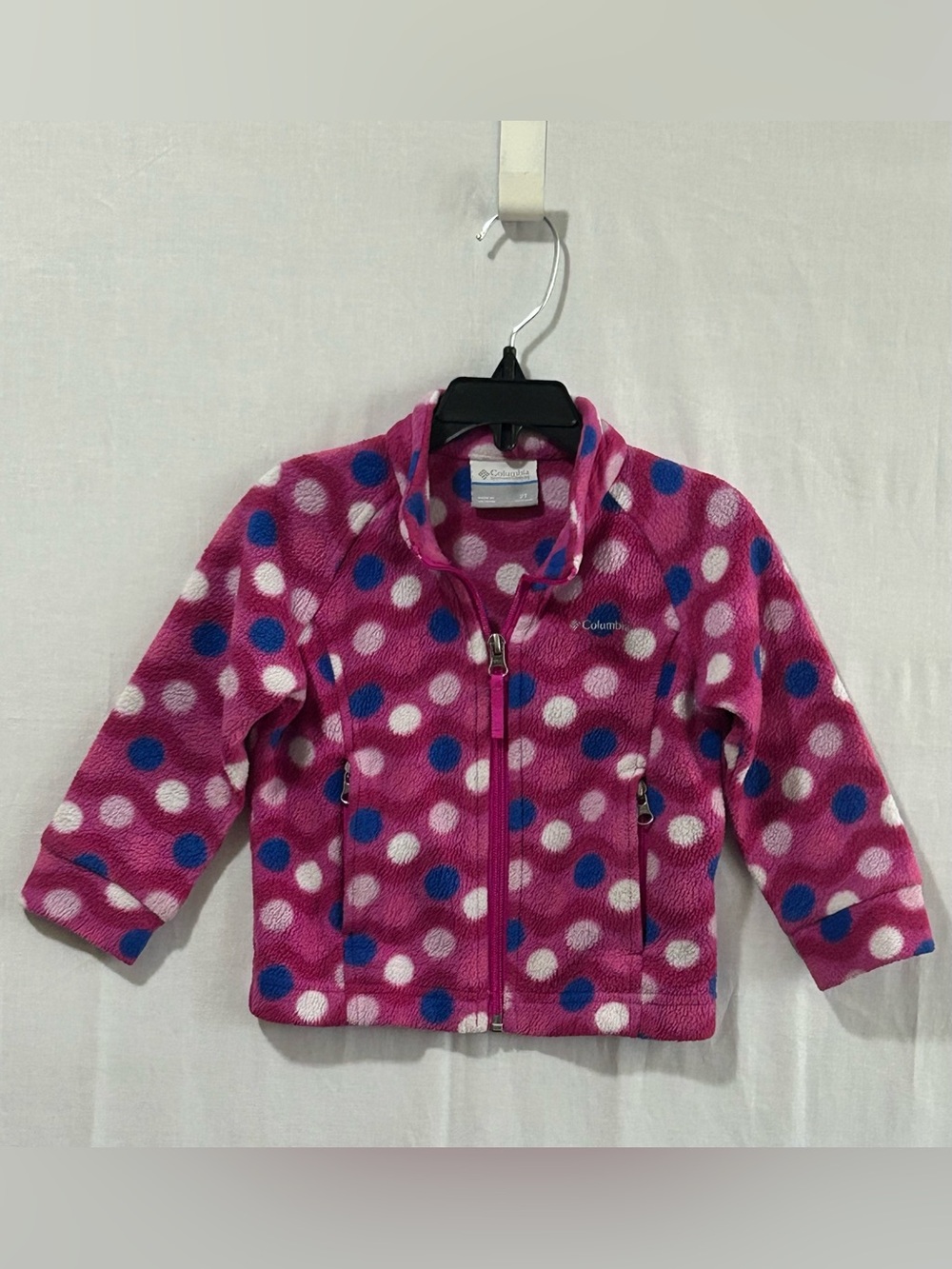 Columbia - Girls' Pink, White & Blue Polka Dot Fleece Jacket